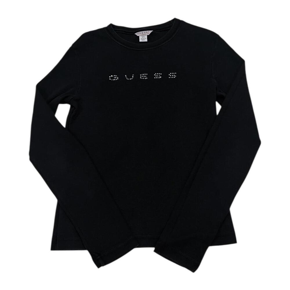 late 90s/early 2000s Guess black long sleeve top with rhinestone logo